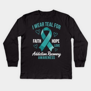 I Wear Teal For Addiction Recovery Awareness Kids Long Sleeve T-Shirt